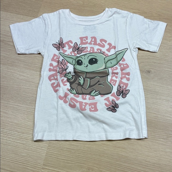 Star Wars Other - Star Wars White Tee with Baby Yoda Grogu and Butterflies Girl’s 4/5